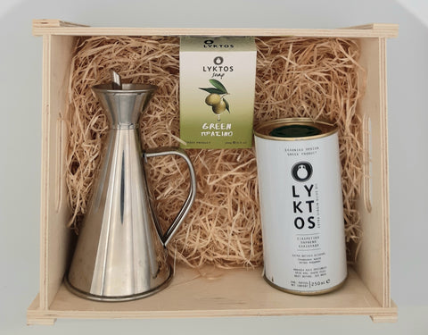 Olivenölkännchen in Geschenkbox aus Holz