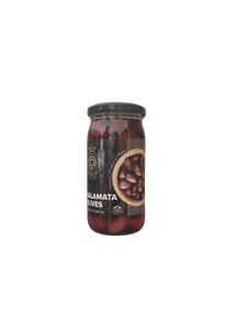 KALAMATA Oliven natürlich gereifte, schwarze Oliven mit Kern im Glas / netto 215 gr.