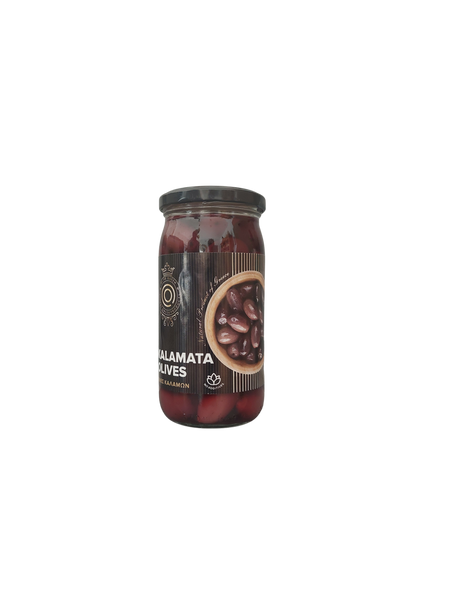 KALAMATA Oliven natürlich gereifte, schwarze Oliven mit Kern im Glas / netto 215 gr.